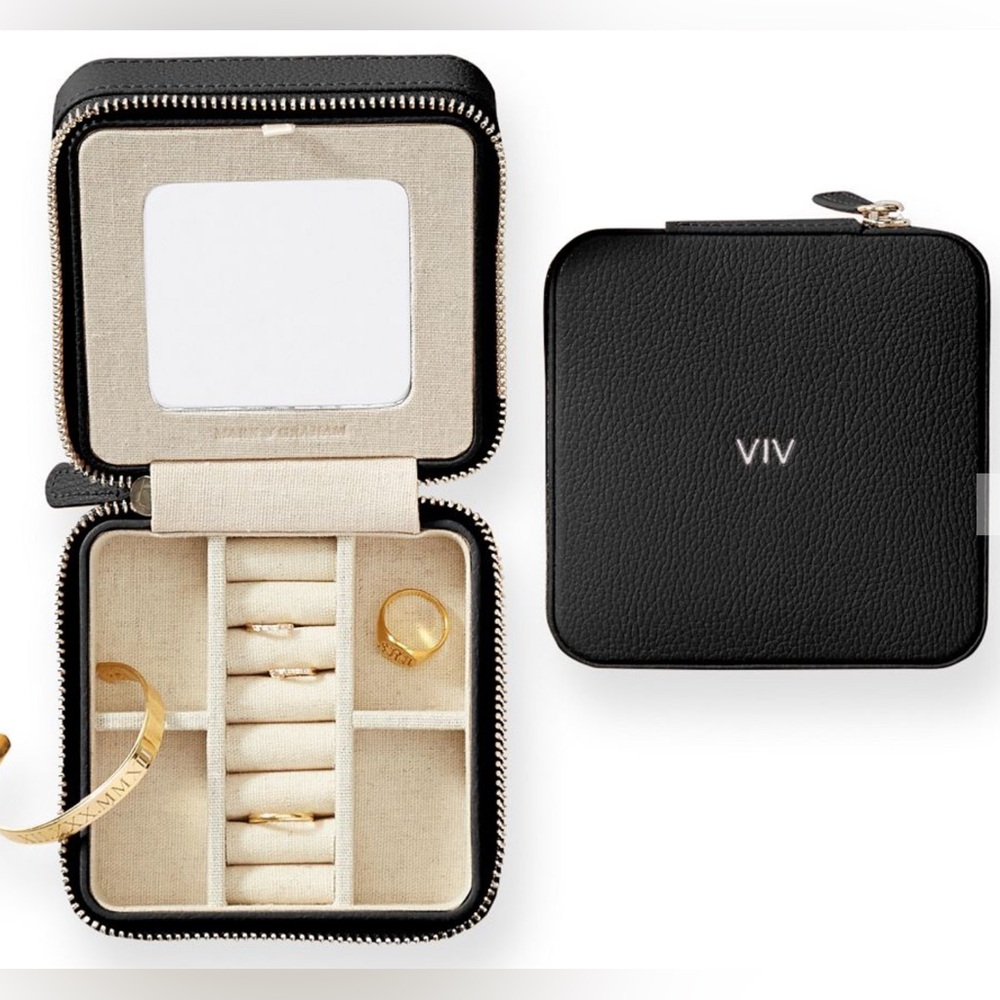 Mark & Graham small Travel Black Pebbled Vegan Leather Jewelry Organizer Case